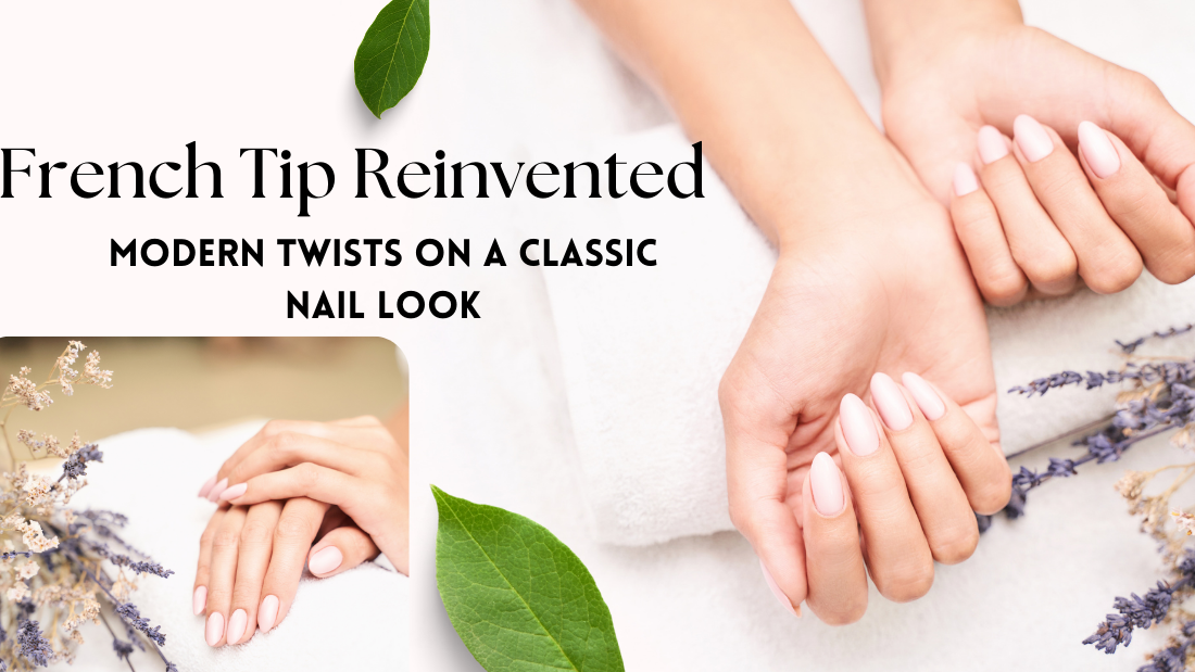 Elegant hands showcasing modern French tip nails, featuring a soft pink hue and delicate floral accents.