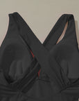 Black Deep V Neck Crossover Backless Ruched High Cut Monokini