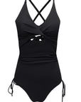 Black Ribbed Sexy Cutout One Piece Swimsuit