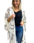 White Cheetah Print Loose Fit Open Front Kimono