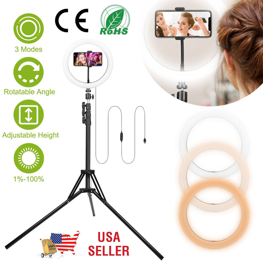 10in LED Selfie Ring Light Dimmable 120 LEDs Makeup Ring Lights w/ Adjustable Tripod Stand Cell Phone Holder USB Powered For YouTube Video/Live Stream