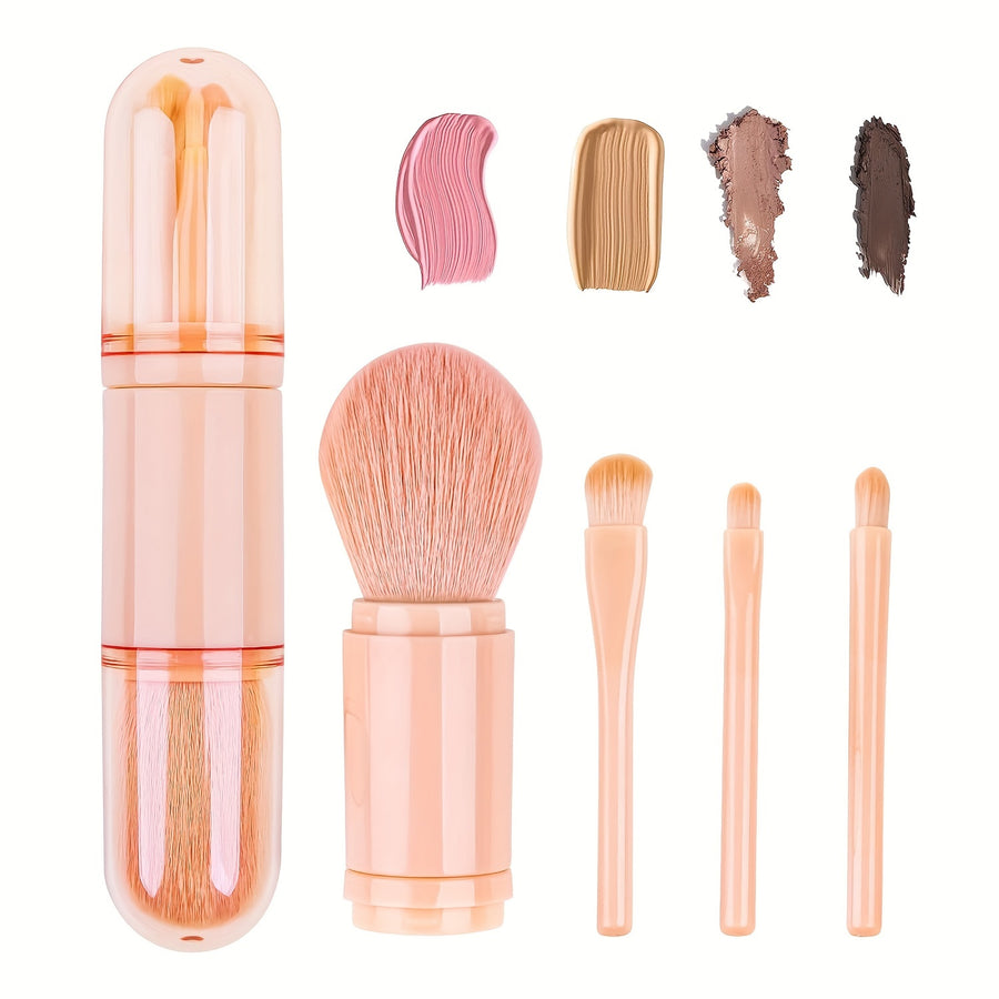 Travel Makeup Brushes Set: 4 in 1 Mini Cute Makeup Brush Retractable Professional Foundation Blending Powder Eye Shadow Brush for Women Facial Cosmetics Makeup Brush Set