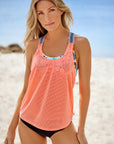 Orange Tropical Printed Splicing Racerback Tankini Swimsuit