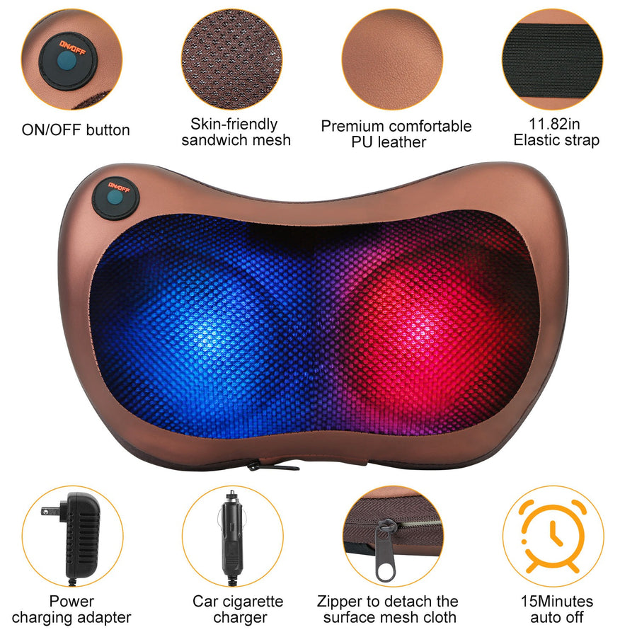 Back Neck Massage Pillow Thermotherapy Kneading Manipulation Massager Car Massage Pillow w/ Cigarette Charger Adapter Pain Relief Relaxing For Home Tr