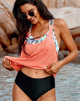 Orange Tropical Printed Splicing Racerback Tankini Swimsuit