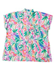 Multicolor Tropical Print Button-up Short Sleeve Beach Cover Up Embrace Island Chic