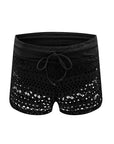 Black Sexy Crochet Drawstring Cut Out Bikini Bottom