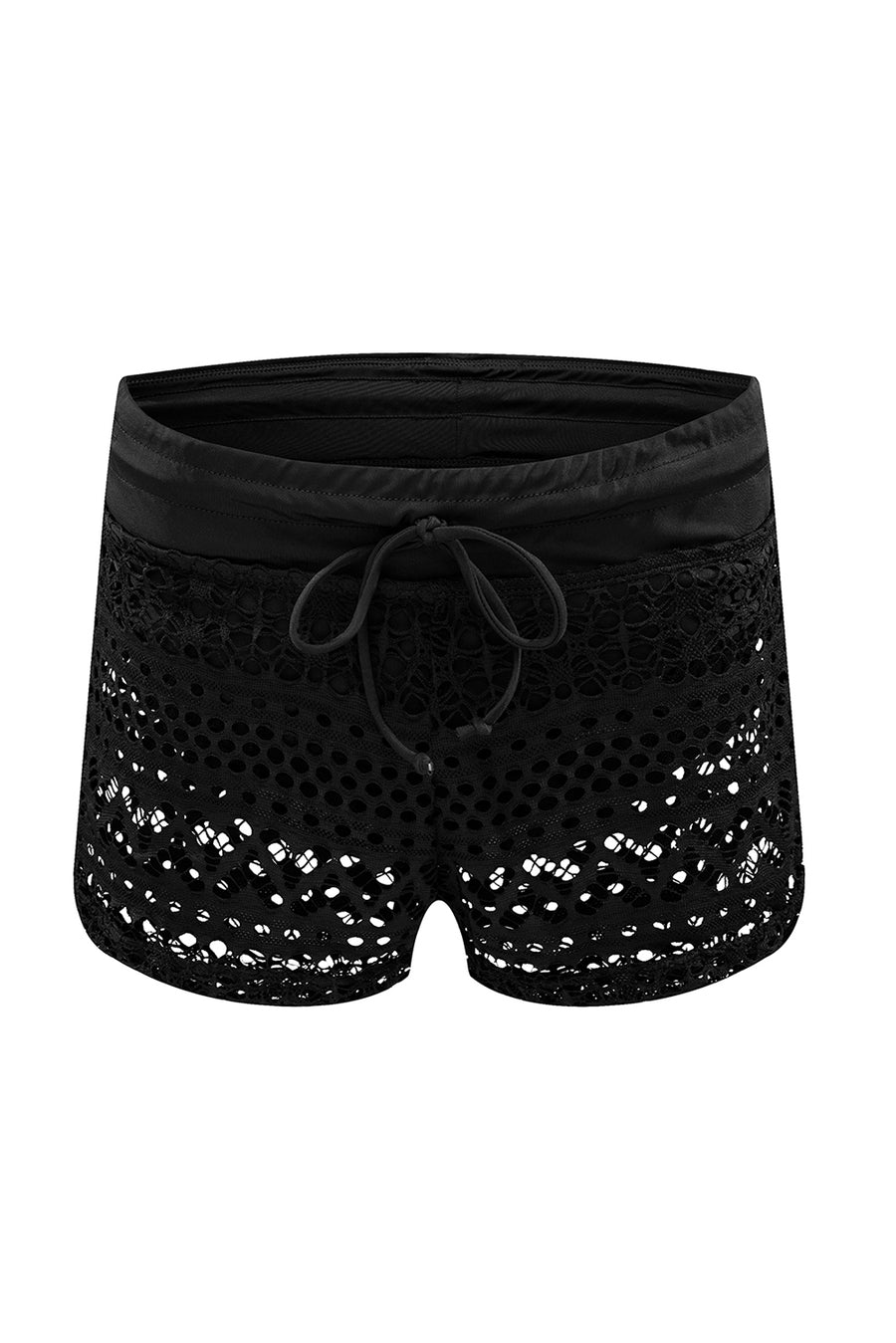 Black Sexy Crochet Drawstring Cut Out Bikini Bottom