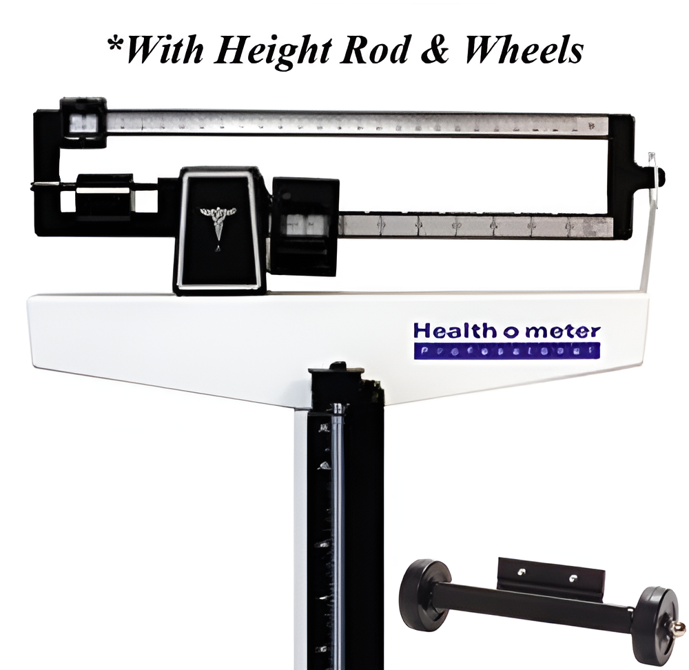 Health-O-Meter Dr.'s Beam Scale w/ Height Rod & Wheels – Lbs Measurement