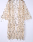 White Sequin Sheer Casual Open Front Cover Up