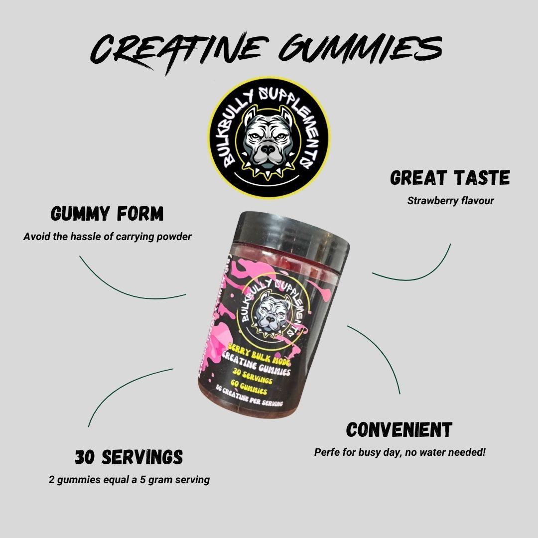 Wholesale BulkBully Creatine Gummies – Strawberry, 30 Servings, Workout Performance Support