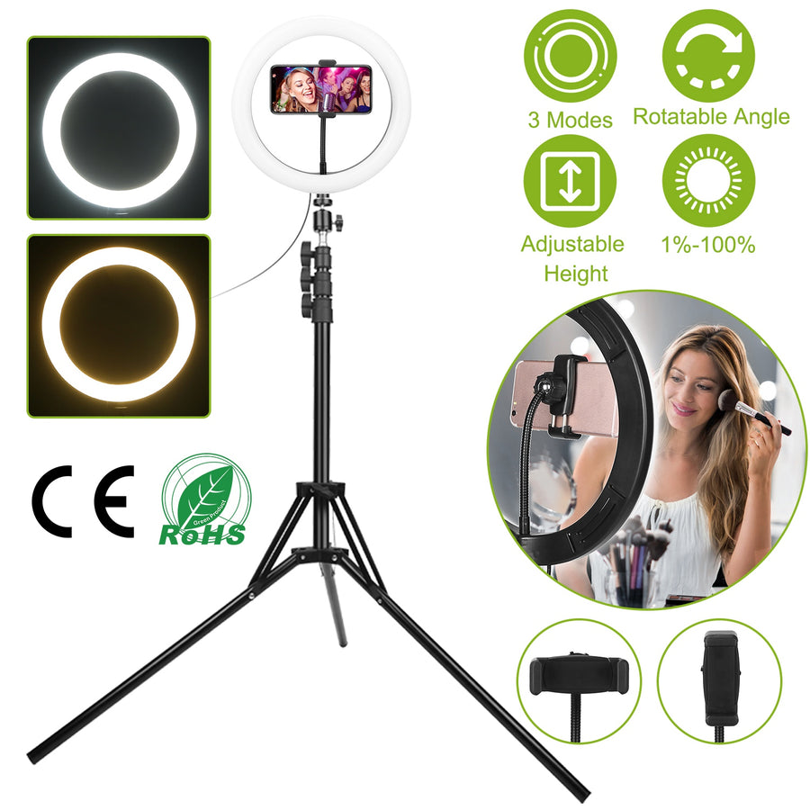 10in LED Selfie Ring Light Dimmable 120 LEDs Makeup Ring Lights w/ Adjustable Tripod Stand Cell Phone Holder USB Powered For YouTube Video/Live Stream