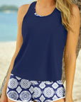 Dark Blue 3pcs Beach Sporty Racerback Tankini Swimsuit- Free Shipping