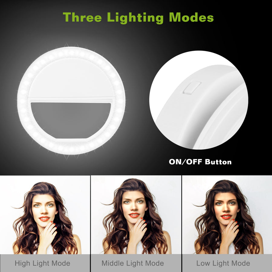 Selfie Ring Light 36 LEDs Ring Fill Light Clip for for iPhone Xs Max/XR Galaxy S10 Plus Tablet