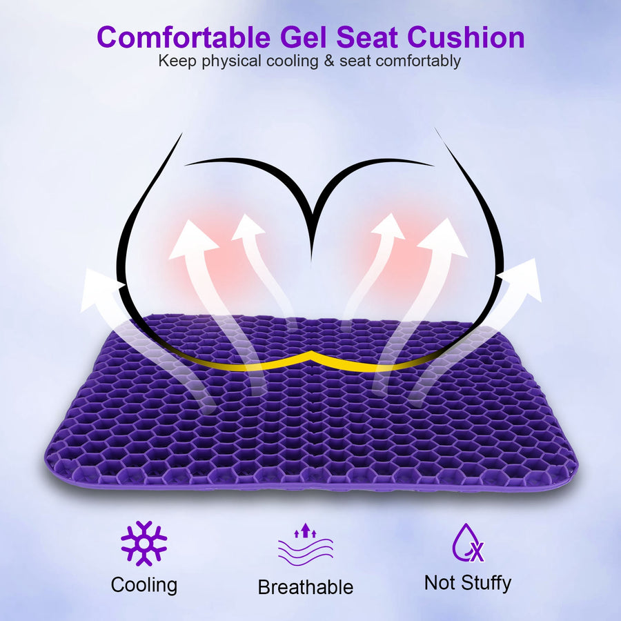 Gel Seat Cushion Non-Slip Breathable Honeycomb Sitting Cushion Pressure Relief Back Tailbone Pain Cushion Pad with Removable Cover for Car Office Chai