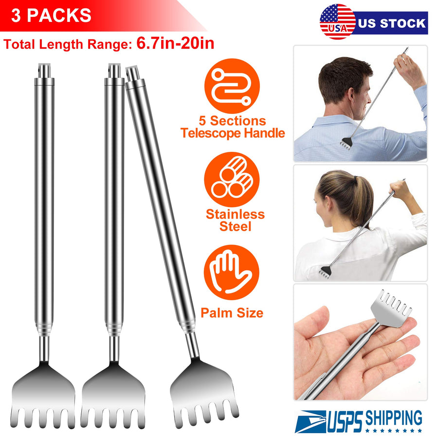 3pcs 20" Telescopic Back Scratcher Stainless Steel Extendable Bear Eagle Claw Massager