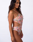 Multicolor Floral Print Lace Up Backless Monokini  Stylish Swimwear for Beach and Pool