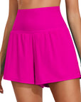 Women Swimwear Pocketed High Waisted Swim Shorts Rose Red