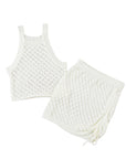 White Hollowed Crochet Cropped Two Piece Beach Cover Up