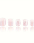 24pcs Glossy Short Square Fake Nails, White Pinkish Gradient Press On Nails With Flower Design, Sweet Cool Full Cover False Nails For Women Girls