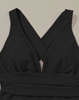 Black Deep V Neck Crossover Backless Ruched High Cut Monokini