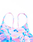 Pink Floral Print Knot High Waist One Piece Swimsuit