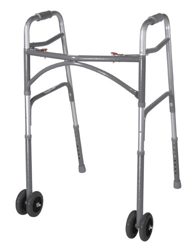 Bariatric Adult Folding Walker w/Wheels – Double Button Folding Mechanism