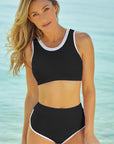 Black Contrast Trim Active Bikini Swimsuit