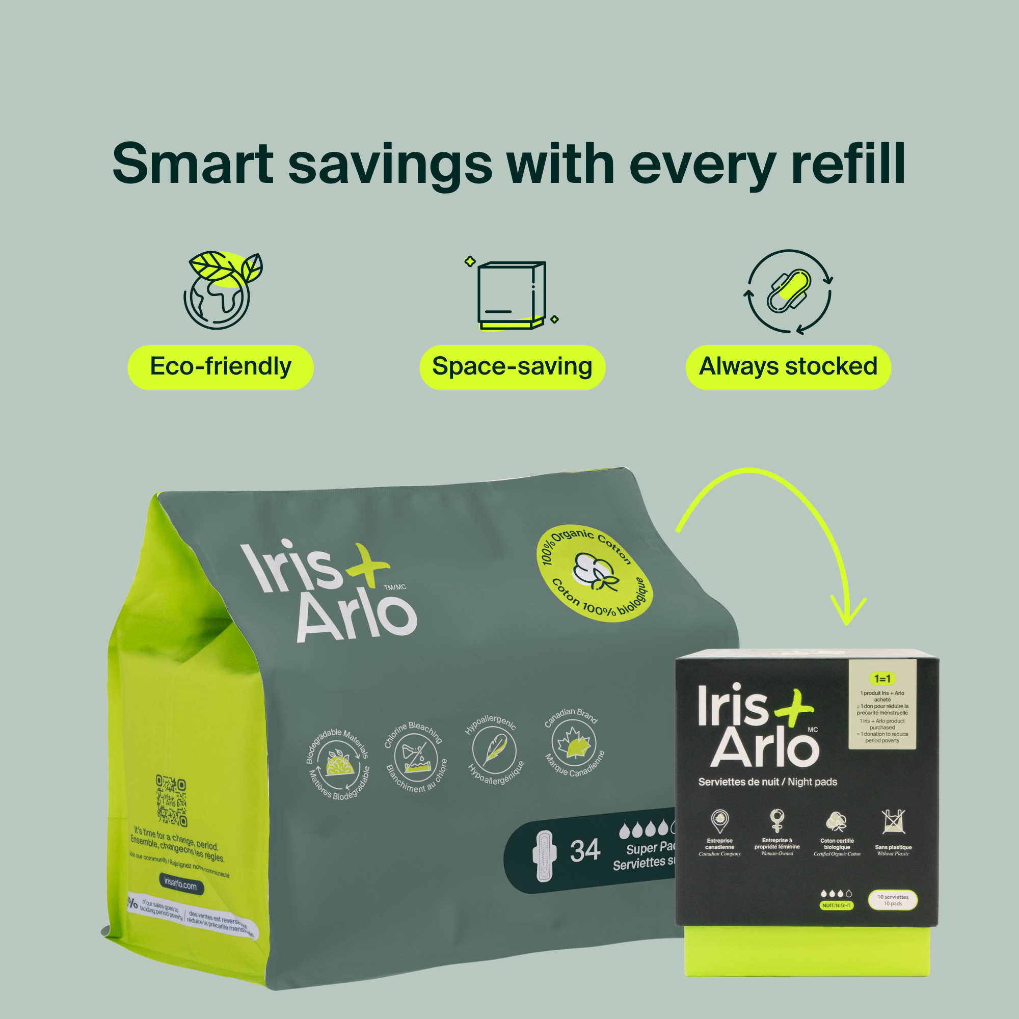 Bulk (34) - 100% Organic Night Pads - Resealable Bag