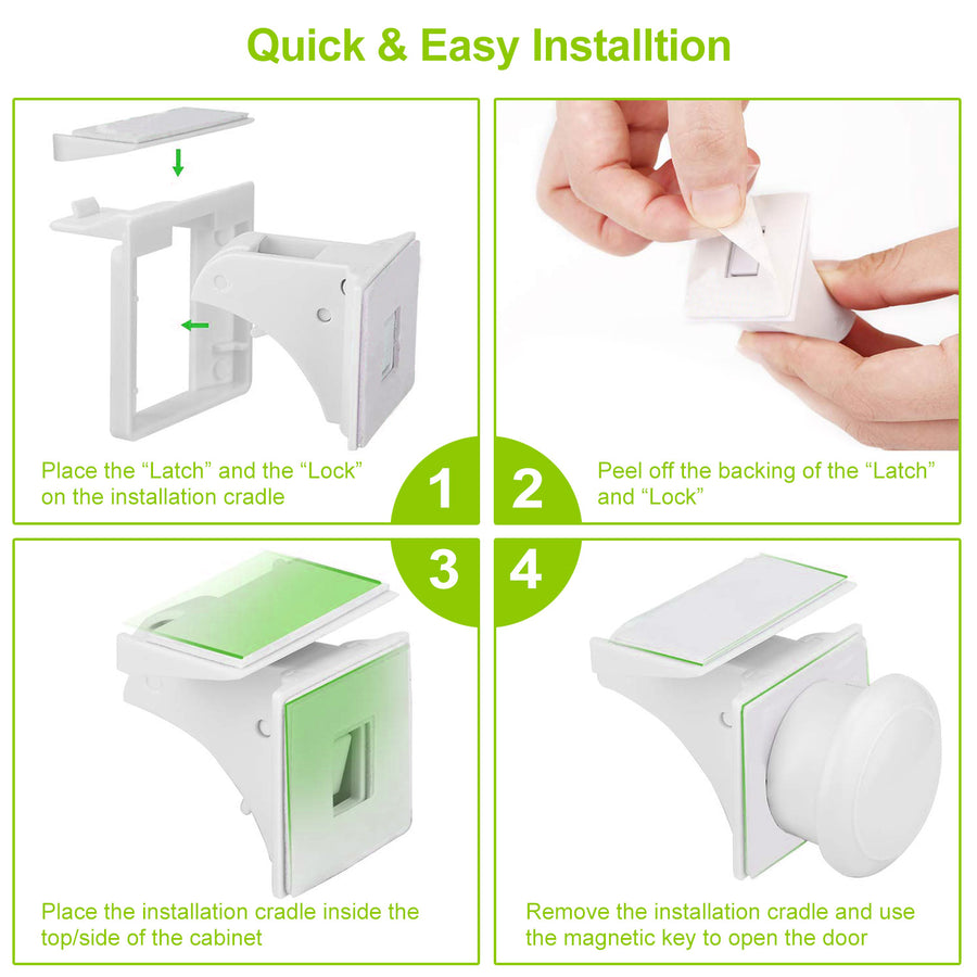 4Pcs Magnetic Cabinet Locks Child Safety Drawer Locks Adhesive Baby Proof Cabinets Latches Kit