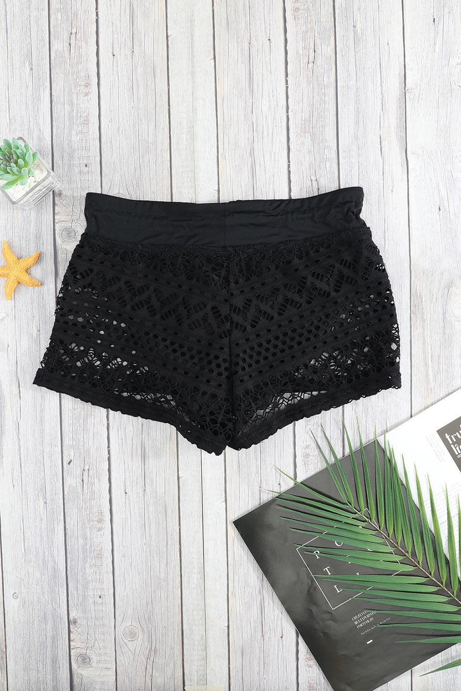 Black Sexy Crochet Drawstring Cut Out Bikini Bottom