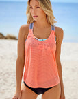 Orange Tropical Printed Splicing Racerback Tankini Swimsuit