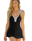 Black Strappy V Neck Backless One Piece Swimdress