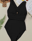 Black Deep V Neck Crossover Backless Ruched High Cut Monokini