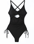 Black Ribbed Sexy Cutout One Piece Swimsuit