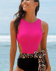 Multicolour Leopard Print Bow Lace Up One Piece Swimsuit Make a Splash with Style