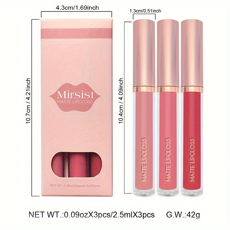 3 Pcs Matte Lipstick Lip Gloss Set Waterproof Non-Stick Cup Liquid Lipstick Matte Velvety Lip Glaze Lipstick Set Lip Stain Lip Care Not Easy To Fade, Valentine's Day Gifts For Women Mother's Day Gift