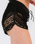 Black Hollow Out Lace Overlay Swim Shorts