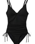 Black Adjustable Straps Ribbed Knit Backless One Piece Swimsuit