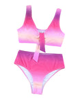 Purple Patchwork Bikini Swimsuit Women Bathing Suits Gradient Color Knotted V Neck Bikini Set