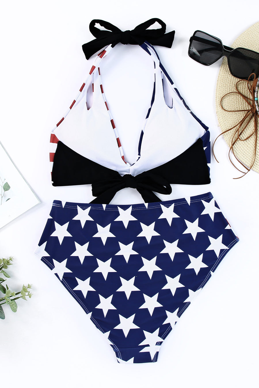 Skin Stars & Stripes American Flag Pattern Patchwork Bikini Swimsuit