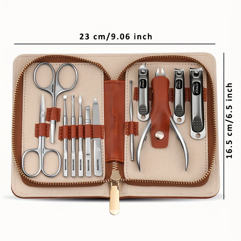 High-Quality Manicure Set With Morandi Grey Top-Grade PU Leather Packaging Nail Clipper Kits Perfect Gift Friends Family