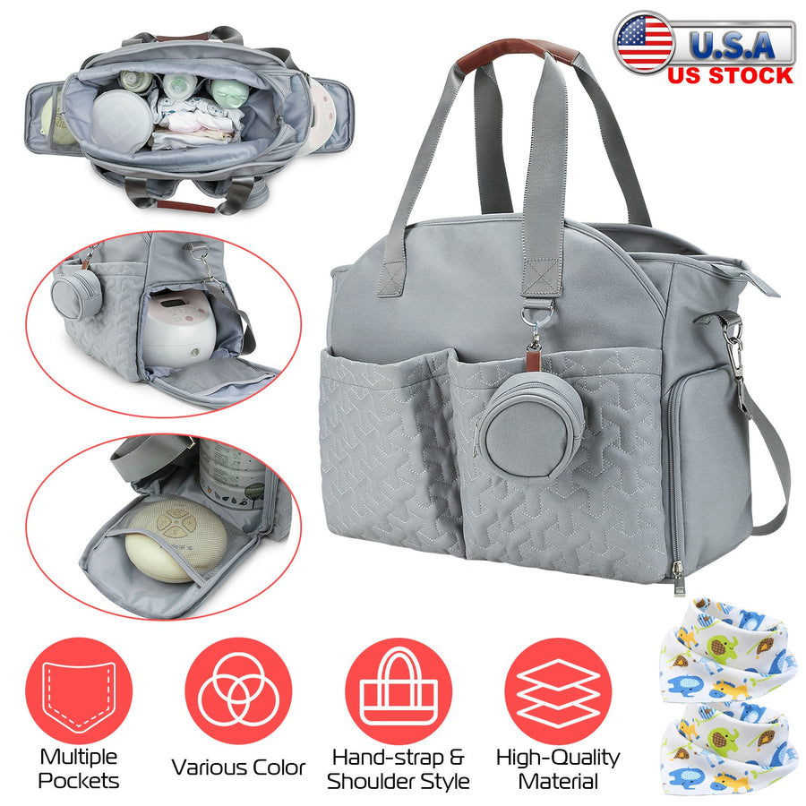 Breast Pump Bag Diaper Tote Bag with Detachable Shoulder Strap Side Pocket Free Baby Bibs Compatible with Spectra S1 S2 Medela