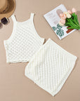 White Hollowed Crochet Cropped Two Piece Beach Cover Up