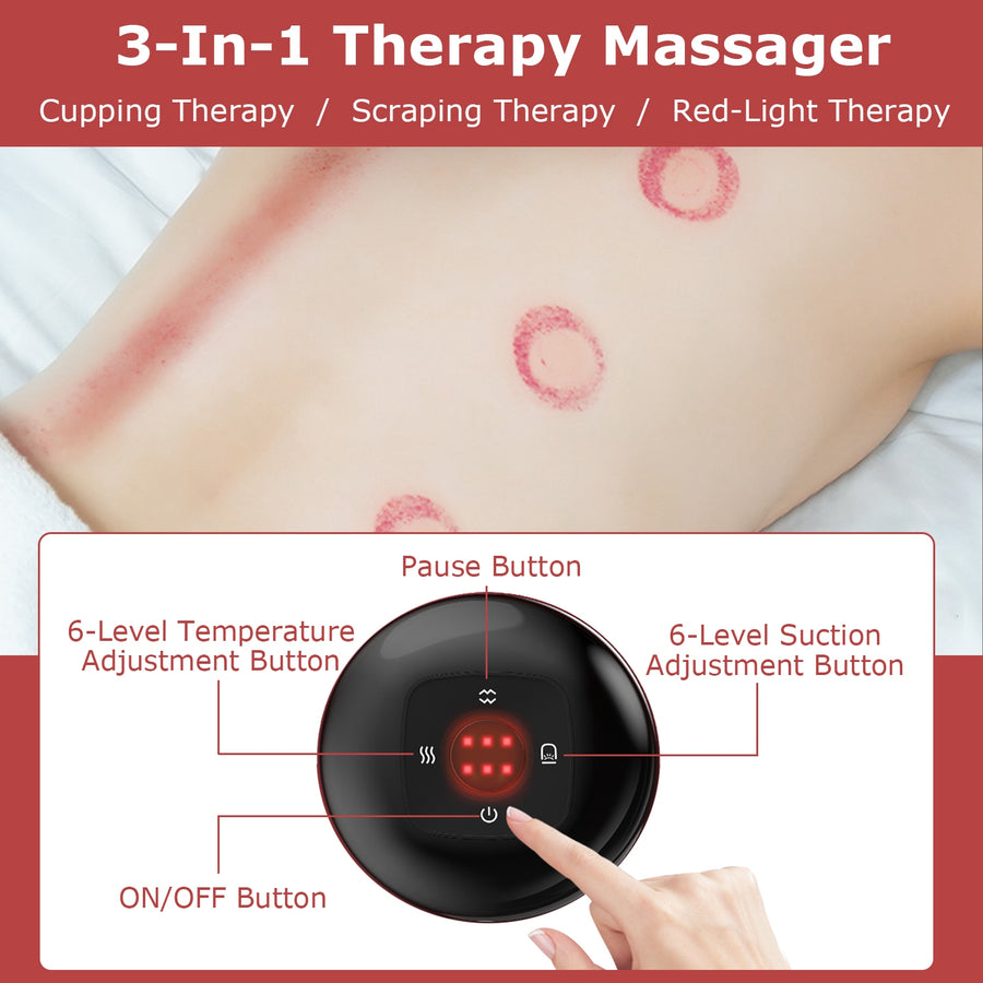 Electric Cupping Therapy Massager Electric Back Scraping Machine Vacuum Therapy Cupping Therapy Device with 6 Levels Temperature and Suction