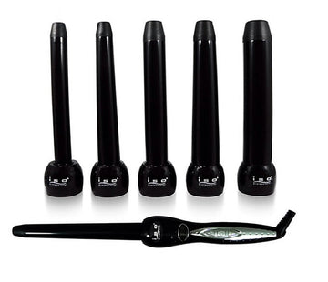 Cool Tip Curling Iron Set - Black 19mm, 25-18mm, 25mm, 32-25mm, 32mm with Digital LCD Temp Display, Protective Glove, Magnet Box