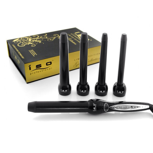 Cool Tip Curling Iron Set - Black 19mm, 25-18mm, 25mm, 32-25mm, 32mm with Digital LCD Temp Display, Protective Glove, Magnet Box