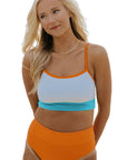 Orange Color Block Spaghetti Strap High Waist Two Piece Swimsuit