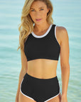 Black Contrast Trim Active Bikini Swimsuit