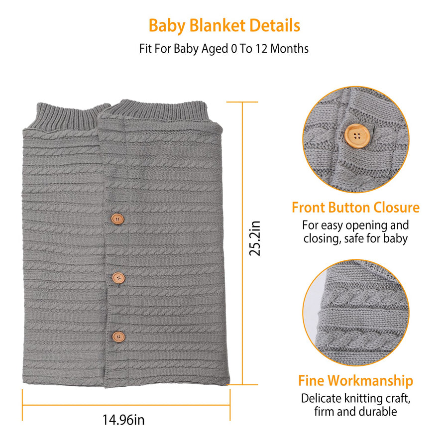 Unisex Baby Knit Swaddle Blanket Infant Nest Swaddle Newborn Cozy Fleece Nursery Sleeping Bag Wraps w/ Buttons